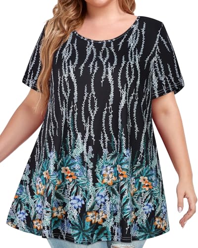 Image of JOELLYUS Plus Size Tops for Women Tunic Floral Casual Short Sleeves T Shirts Flowy Blouses 2026