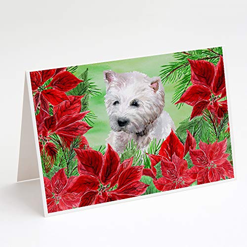 Caroline's Treasures CK1349GCA7P Westie Poinsettas Greeting Cards and Envelopes Pack of 8 Blank Cards with Envelopes Whimsical A7 Size 5x7 Blank Note Cards