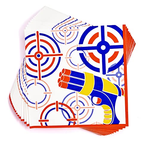 Dart War Party Supplies Tableware Set 24 9" Paper Plates 24 7" Plate 24 9 Oz Cups 50 Lunch Napkins For Kids Target Bullets Guns Battle Zone Army Wars Theme Disposable Birthday Dinnerware Decorations #TOP3