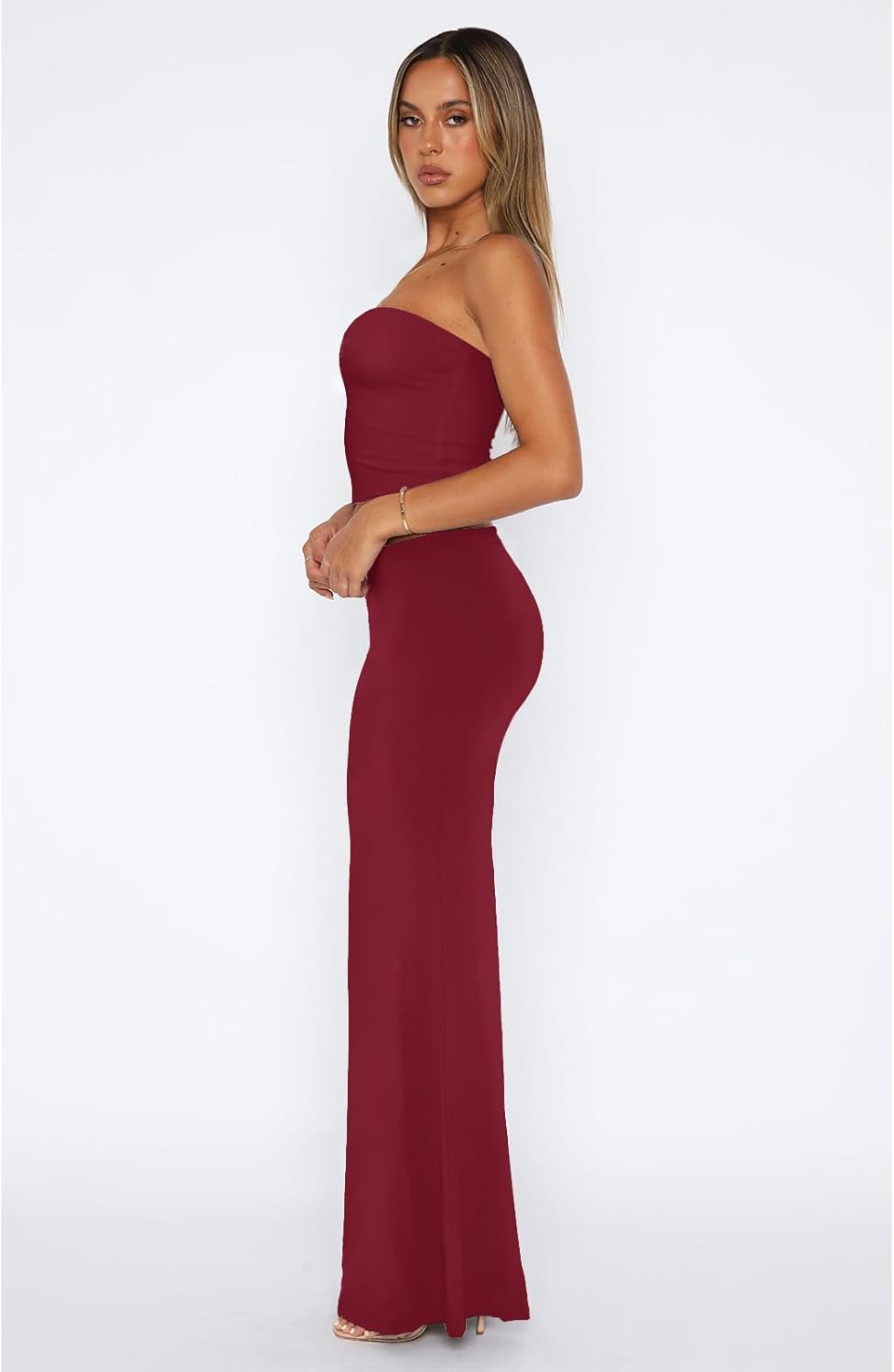 2 Piece Skirt Sets for Women Summer, Floral Sleeveless Tube Top Bodycon Maxi Skirts Y2k Vacation Going Out Outfits - Image 3