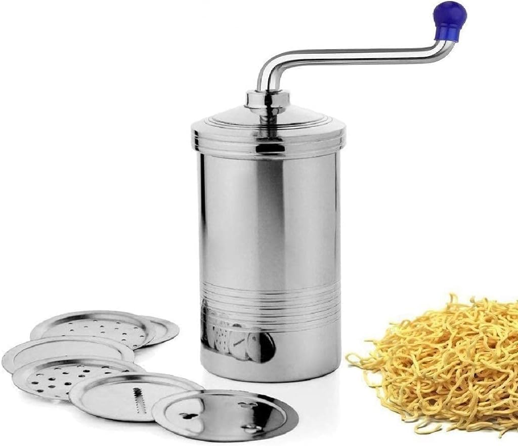 Stainless Steel Sev Sancha Maker, Murkul Maker, Manual Pasta Maker, Shev Maker, Gathiya Murukulu Janthikulu Maker Machine With 7 Different Steel Jali (Pack of 1)