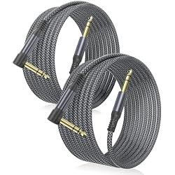 Elebase 1/4 Inch TRS Instrument Cable 20FT 2-Pack,Right Angled Guitar Cord | 90 Degree 6.35mm Male Jack Stereo Audio Cord,Balanced Quarter Inch Line for Electric Guitar,Bass,Keyboard,Mixer,Amp,Speaker