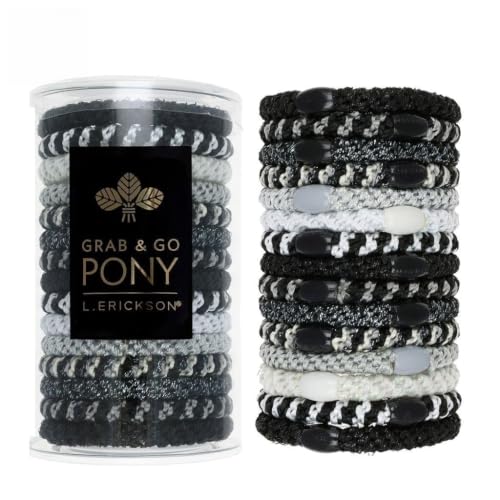L. Erickson Black Opal Grab & Go Pony Tube, Metallic Tones, 15 Pack