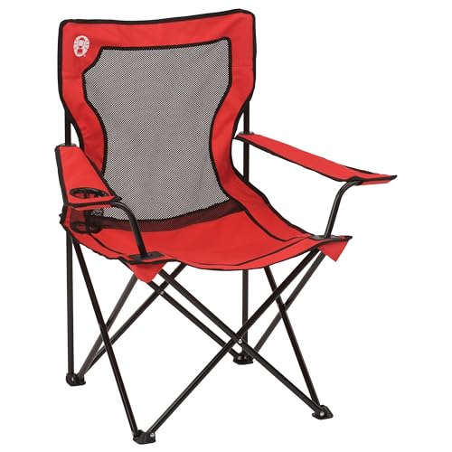 Coleman Broadband Mesh Quad Camping Chair with Carry Bag & Cup Holder, Cooling Mesh Back with...