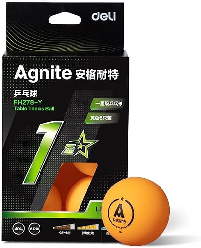 Deli Agnite Table Tennis Balls, 1-Star, 6-Pack, Orange
