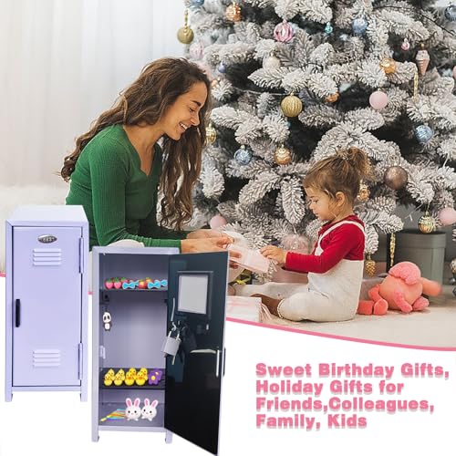 Image of Mini Locker with Lock Key Stickers Box Metal Small Locker Mini Locker Miniature Storage Girls Lockbox Desktop Storage Organizer for Cash Money Jewelry Safe Dollhouse Furniture Accessories (Purple)