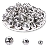 50PCS Disco Ball Beads for Jewelry Making, Reflective Faceted Mirrorball Beads Charms Silver Mini Disco Ball Loose Beads for Bracelet Necklace Earrings Making DIY Crafts Accessories (50PCS Silver)