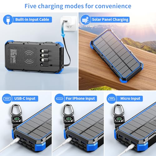 Image of Solar Charger Power Bank 49800mAh Wireless Charger QC 3.0 Fast Charging Power Bank 8 Outputs 4 Inputs Solar Portable Charger Compatible with All Mobile Devices,SOS /Strobe /Strong Flashlights (Blue)