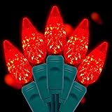 yongzhenlite UL Listed 50 Count C6 Led Christmas Lights,Classic C6 Strawberry Christmas Light Bulbs,Outdoor Led String Lights for Garden Patio Trees Lighting Decoration,17 Feet Green Wire (Red)