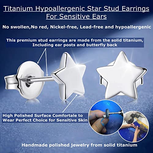 Titanium Earrings, Hypoallergenic Stud Earrings for Women Men Sensitive Ears Star/Moon/Lightning Bolt/Open Heart Premium High Polished (Shiny Grey)3