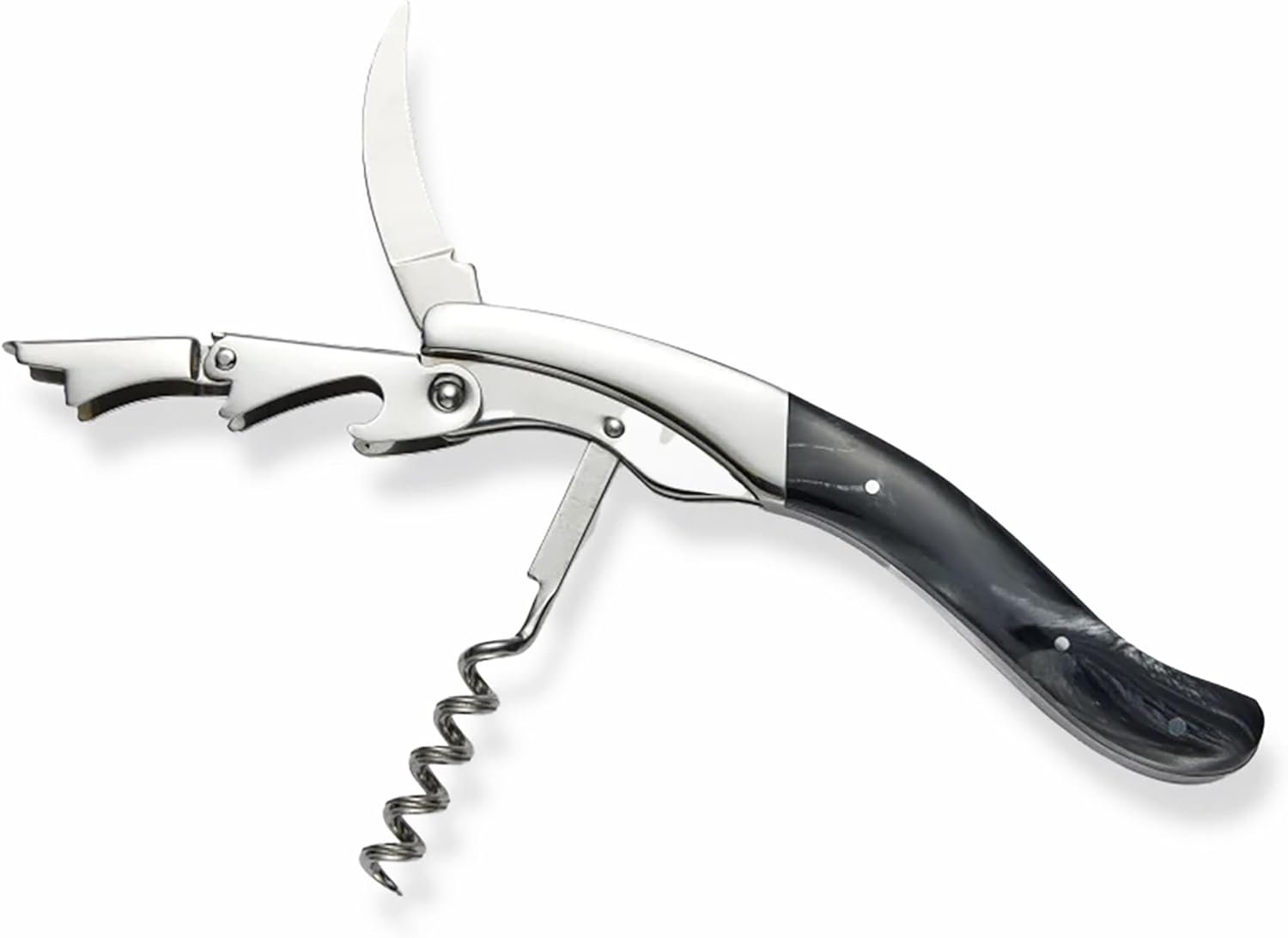 Wine Enthusiast Executive Wine Bottle Opener – Faux Horn Handle Double-Hinged Corkscrew with Foil Cutter – Personalized Waiter’s Wine Key with Gift Box – Stainless Steel Wine Opener Tool Kitchen Gear