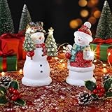 Kathfly 2 Pcs Lighted Snowman Figurines Holding Christmas Tree & Gift & Candy, 5 Inch Resin Christmas Decorations Indoor Snowman Decor for Xmas Gift Winter Holiday Centerpiece Mantel Shelf Tabletop