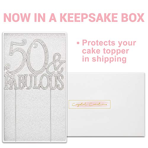 50 Cake Topper - Premium Silver Metal - 50 And Fabulous - 50Th Birthday Party Sparkly Rhinestone Decoration Makes A Great Centerpiece - Now Protected In A Box #TOP1