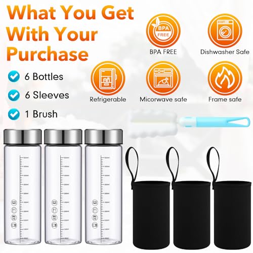 Vesici 6 Pack Glass Juice Bottles Wide Mouth 16 Oz with Stainless Steel Lid - image 3