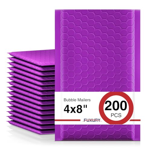 Image of Fuxury Bubble Mailers 4x8 Inch Purple 200 Pack Padded Envelopes Usable Size 4x7 inch Thick Mailing Envelopes Bubble Opaque Padded Mailers Shipping Bags for Mailing Jewelry Makeup Small Business#000