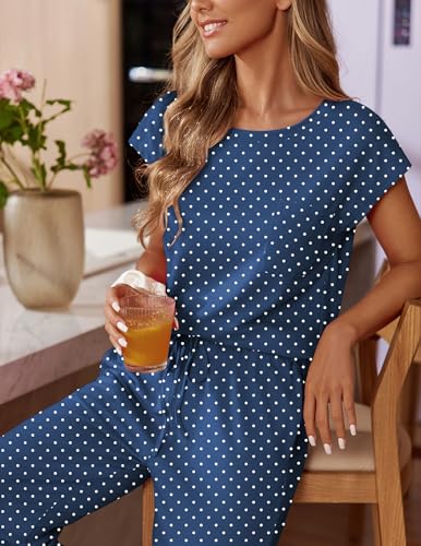 Image of Ekouaer Womens Pajama Sets Cap Sleeve Sleepwear Tops and Long Pants Comfy Pjs 2 Piece Lounge Set with Pockets S-XXL