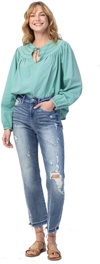 Judy Blue High Waist Relase Hem Ankle Straight Leg Jeans, 82436
