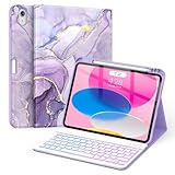 Soke for iPad (A16) 11th/10th Generation Case with Keyboard(2025/2022)-7 Color Backlight Wireless Detachable Folio Keyboard Cover with Built-in Pencil Holder for iPad 11/10.9 inch, Violet Marble