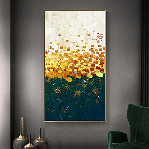 Peinture murale art salon chambre affiche scandinave abstraite colorée dorée 60x120