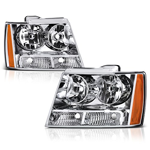 VIPMOTOZ Chrome Housing OE-Style Headlight Headlamp Assembly For 2007-2014 Chevy Avalanche Tahoe Suburban 1500 2500, Driver & Passenger Side