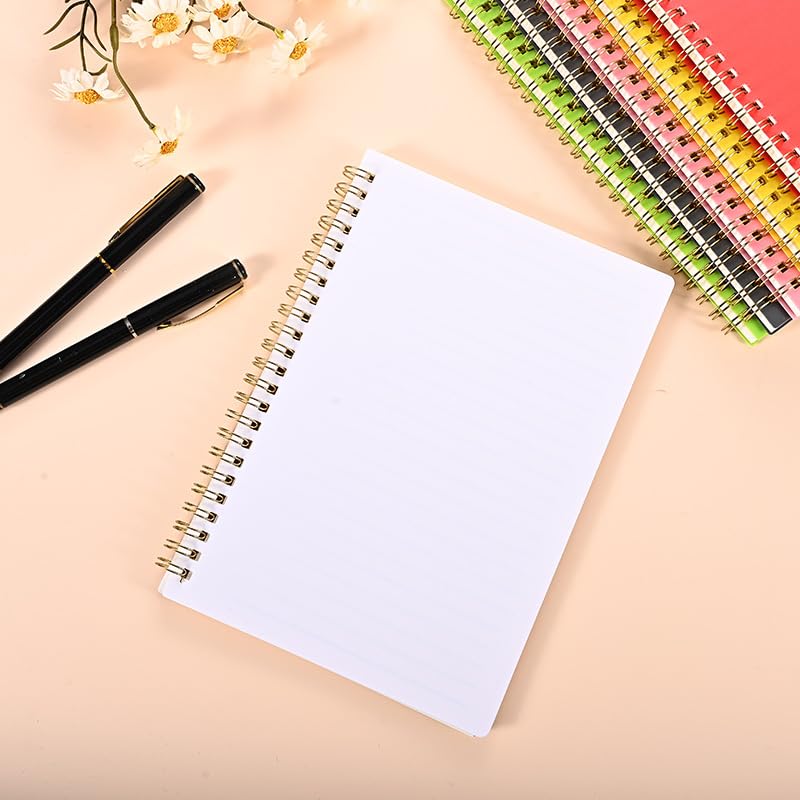 Nvzi -b 6 paquetes de cuadernos en espiral – Lindo cuaderno forrado B5 pulgadas cubierta de plástico impermeable, 60 hojas/120 páginas – Diarios para estudio y notas, blanco