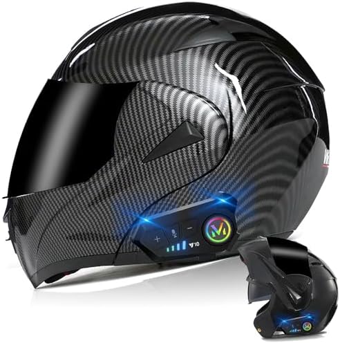 Bluetooth Modular Motorcycle Helmet, DOT Approved Flip Up Full Face Integrated Helmet, Double Visor Helmet Built-in Dual Speaker with Microphone, for Adults Men and Women XS~XL (L(59~60CM), R)