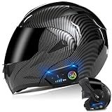 Bluetooth Modular Motorcycle Helmet, DOT Approved Flip Up Full Face Integrated Helmet, Double Visor Helmet Built-in Dual Speaker with Microphone, for Adults Men and Women XS~XL (L(59~60CM), R)