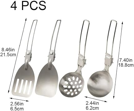 Camping Cooking Set Folding Camping Cookware Tools Travel Set Rice Shovel Frying Pan Shovel Soup Spoon Slotted Spoon 4pcs/set