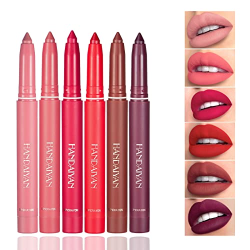 KIOGYEK Juego de Pintalabios Mate de 6 Colores, Pintalabios Desnudos de Larga Duración, Delineador de Labios para Mujeres, Aplicación Precisa, Juego de Maquillaje de Crayón de Labios de Terciopelo (B) Cover