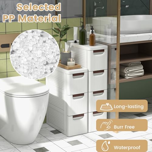 KOMFOTTEU Armario Estrecho con 4 Cajones, Carrito con Ruedas Ahorra Espacio, Estantería Lateral de PP, Mueble de Almacenamiento para Baño, Cocina (3 Cajones, 1 Pieza) - imagen 4