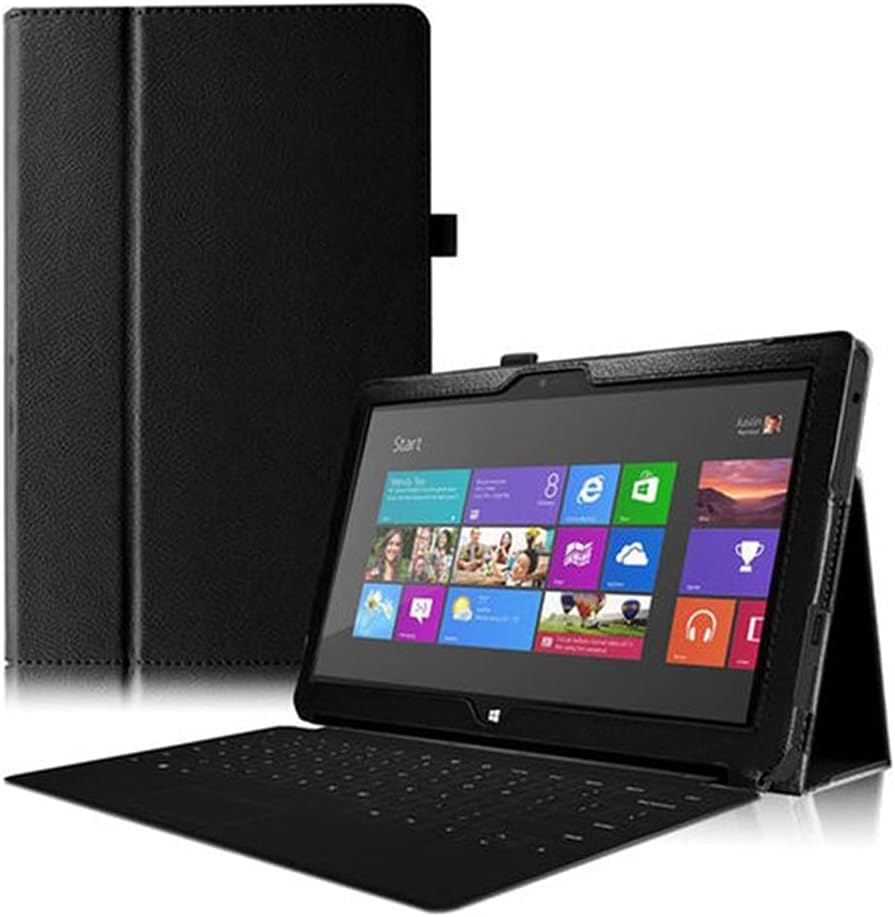 Zrengp for Microsoft Surface RT / Surface 2 10.6" Tablet Cover , Ultra Slim Folio Stand Leather Case for Surface RT 1516 Surface2 1572 10.6 inch Windows RT (Black)