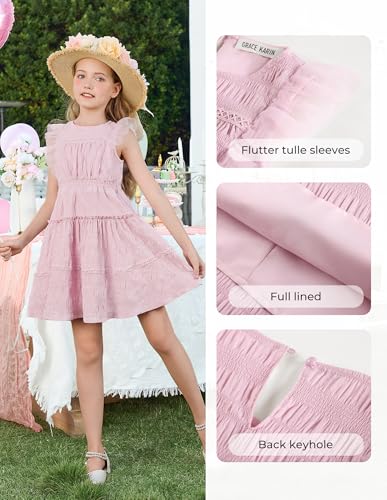 GRACE KARIN Girls Sleeveless Summer Dress, Ruffle Tiered Easter Spring Party Dresses for Little Kids Size 12,Light Pink — view 5