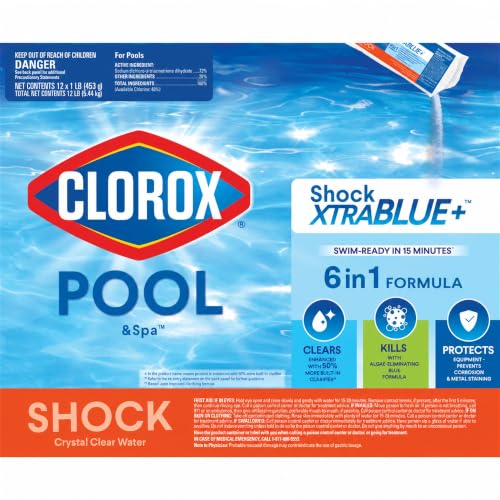 Image of Clorox Pool&Spa Shock XTRABLUE Plus, Kills Bacteria & Algae in Swimming Pools, Swim-Ready in 15 Minutes, (36-Pack)