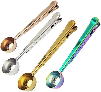 4 Pack Coffee Scoop Clip,6 3/4 inch Long Handle Coffee Measuring Spoon,15 ml Stainless Steel Scoop with Bag Clip for Coffee,Tea,Sugar,Flour,Protein Powder, Instant Drinks and More 4, Multicolor