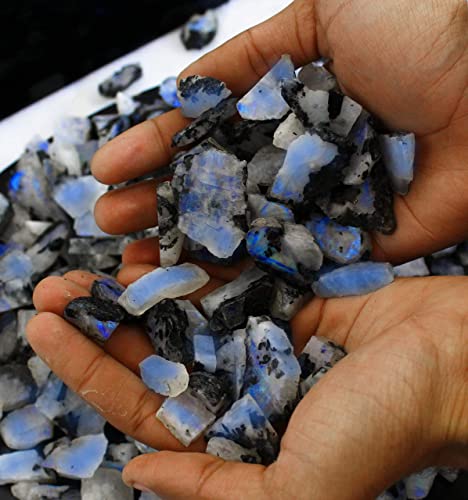 Gempires Raw Polished Blue Moonstone Gemstone For Jewelry Making, Healing, Wire Wrapping, Decor, 15 To 30 Mm Moonstone Rough, Rainbow Moonstone Loose Chips, Loose Rough Gemstone Supplies (100 Carat) #TOP2