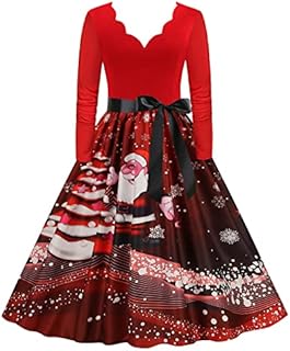 Janly Clearance Sale Women's Dress, Womens Long Sleeve Plus Size Christmas Print Criss Cross Party Dress, for Winter Christmas Thanksgiving