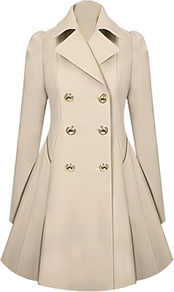 Womens Long Sleeve Coat Double Breasted Trenchcoat Winter Soft Fashion Cute Ruched Fitted Trench Coats