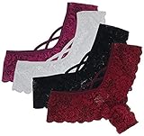 💝Spitzenbund AMINI Unterhosen Damen Reizvolle Slips Damen Tanga Strings Unterwäsche 4er Pack Damen String G-String Set Damen Tanga aus Spitze G-String Thongs Sexy V-String Höschen Damen (4pcs, M)