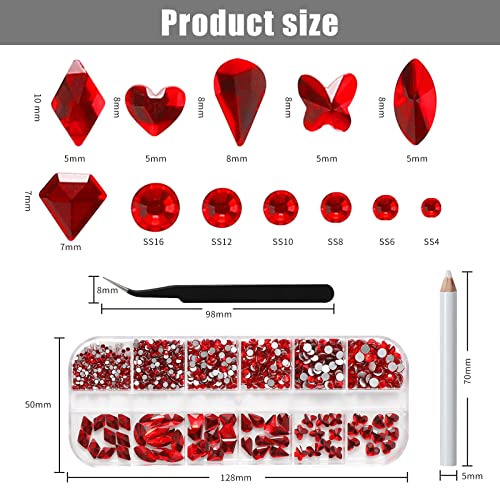 Nail Rhinestones Nail Art Gems Crafts Crystals Glass Decorations Set Ab Rhinestones Flatback Design Face Clothes Shoes Decor Diy Acrylic Nail Art Decoration(Red) #TOP1
