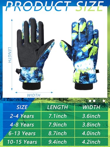 Image of Honoson 2 Pairs Kids Snow Gloves, Winter Waterproof | for Outdoor Snowboard Sledding, Warm Fleece Lining, Windproof, Adjustable Wrist Strap, Youth Cold Weather Ski Glove