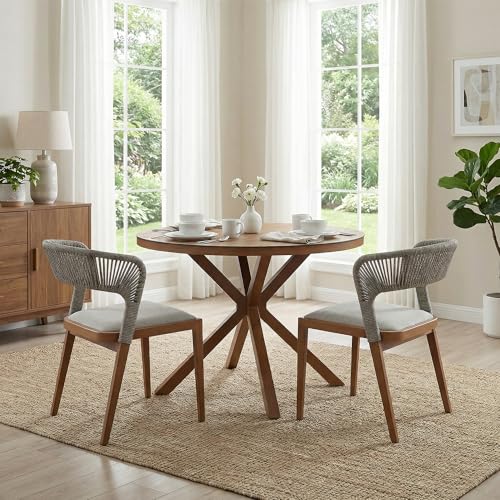 Image of PURPLE LEAF Outdoor Patio Dining Chair 2 with Built-in Cushions Deep Teak