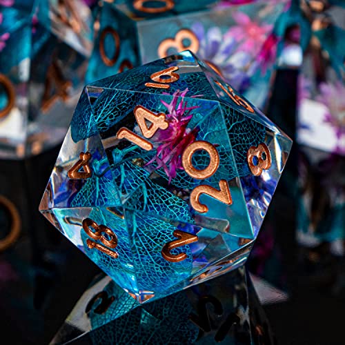Aruohha Dnd Resin Dice Translucent Sharp Edged Dice Set, 7Pcs Flower Leaf Inclusions Polyhedral Dice For Dungeons And Dragons Rpg Role Playing Game Handmade D&D Dice Set With Box D20 D12 D10 D8 D6 D4 #TOP2