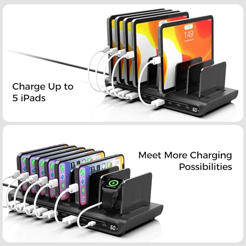 Image of Unitek 10-Port Desktop Charging Dock Ultimate Charging Station for Multiple Devices, iPhones & Apple Products High-Speed USB Hub with LED Display for Office, Kitchen Counter, Desk Organizer