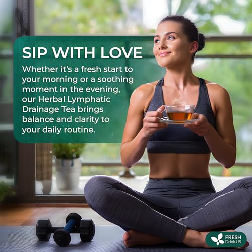 Image of FreshDrinkUS, Lymphatic Drainage Tea | 30 Tea Bags | Herbal Tea Bags with Ginger, Dandelion Root, Burdock Root, Mullein, Calendula, Lemongrass, Rose, Licorice & Tulsi - Caffeine-Free Herbal Blend