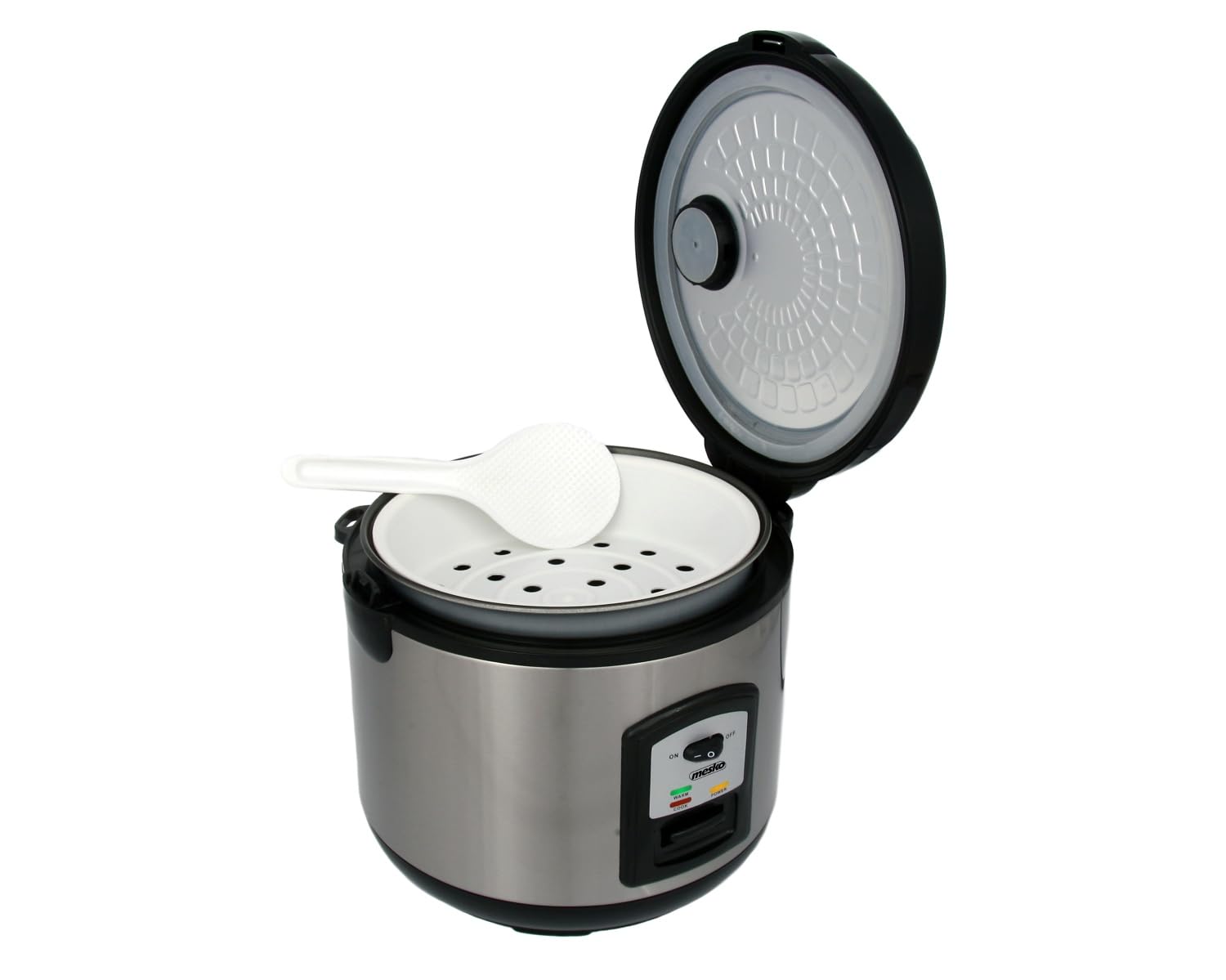 Mesko MS6411 Arrocera Eléctrica 1,5 Litros Vaporera Rice Cooker, Función Mantenimiento de Calor, Arroz Hervido, Sushi, 8-10 Raciones, Cocina al Vapor, Antiadherente, Acero Inoxidable, 1000W