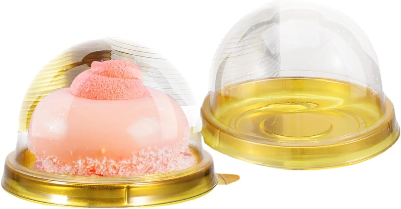 Niltracy Multicolor Clear Dome Box, 100Pcs Golden Tray Round Plastic Cupcake Holders Plastic Egg-Yolk Puff Mooncake Packing Box Container Mooncake Dome Boxes