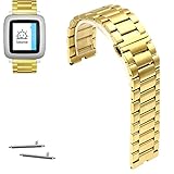 22mm Stainless Steel Butterfly Buckle Watch Band For Pebble Time, Pebble Time Steel 2015 (YESOO Retail Packaging - 180 Days Warranty) (Gold)