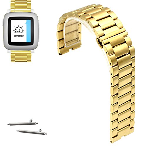 22mm Stainless Steel Butterfly Buckle Watch Band For Pebble Time, Pebble Time Steel 2015 (YESOO Retail Packaging - 180 Days Warranty) (Gold)
