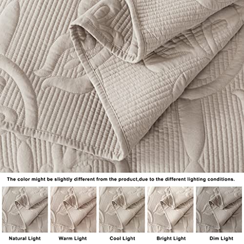 Damask Quilt Twin Size Bedding Sets With Pillow Sham, Boho Lightweight Soft Bedspread Coverlet, Beige Quilted Blanket Thin Comforter Bed Cover For All Season Spring Summer, 2 Pieces, 68X90 Inches #TOP4