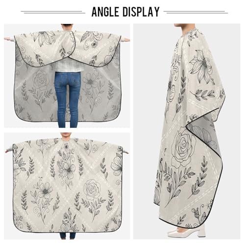 Capa de Corte de Pelo Profesional Impermeable con Estampado Floral Negro, Cierre Ajustable con Botones para Peluquería y Estilismo miniatura 5